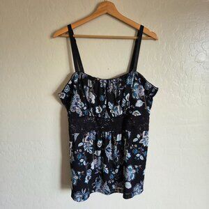 Torrid Y2K Dark Floral Babydoll Cami Tank Size 2X Black Fairy Grunge Whimsigoth